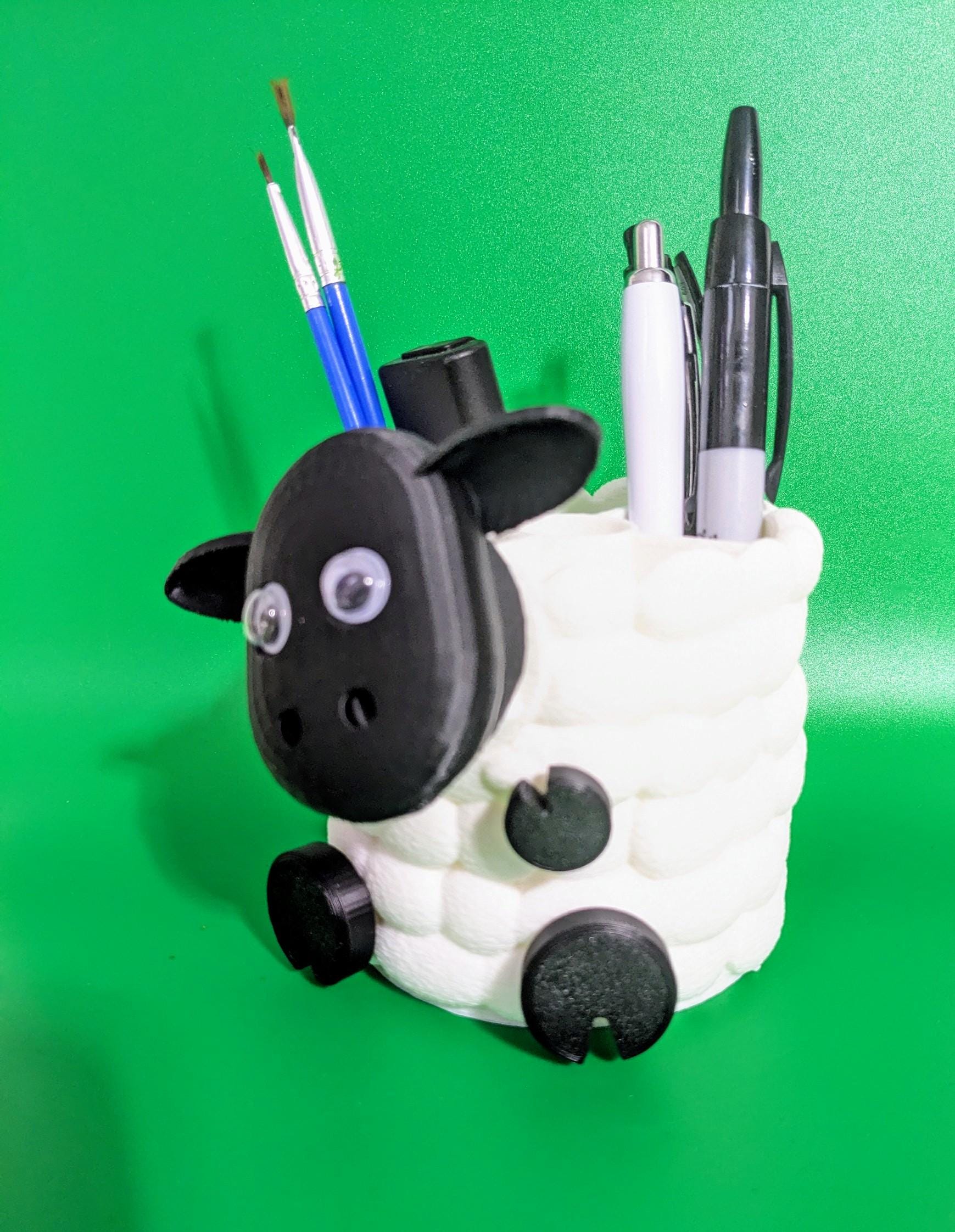 Cute sheep pen pot holder desk or office organiser for pencils, paint brushes scissors. Choice of 3 quirky black sheep.