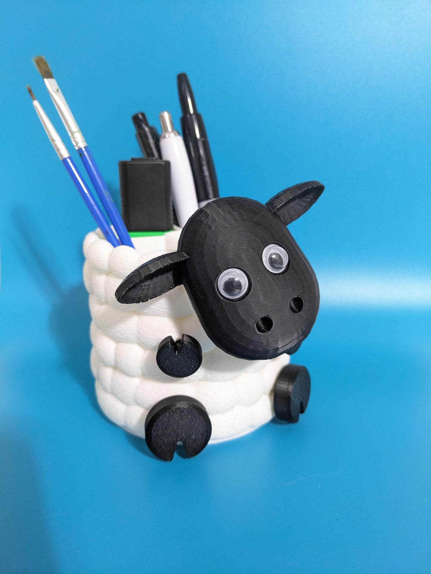 Cute sheep pen pot holder desk or office organiser for pencils, paint brushes scissors. Choice of 3 quirky black sheep.