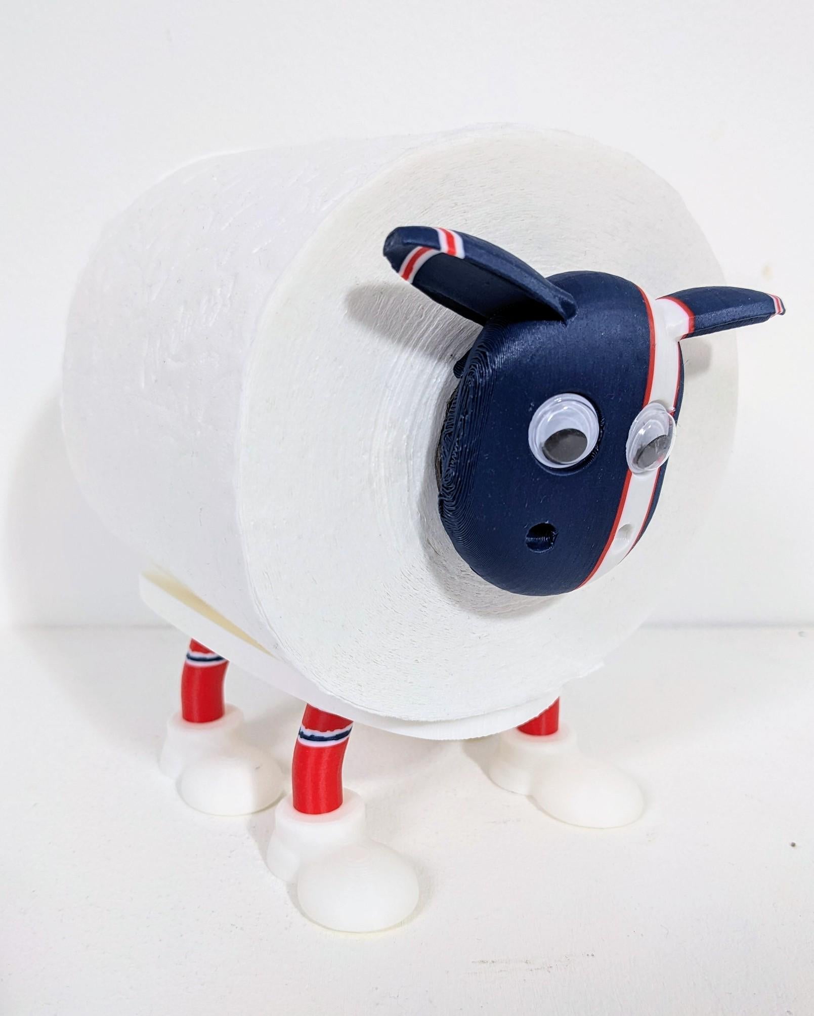 Falkirk Scottish 2025 shirt Premier Sheep spare toilet roll holder or dispenser with bairns customised football boots