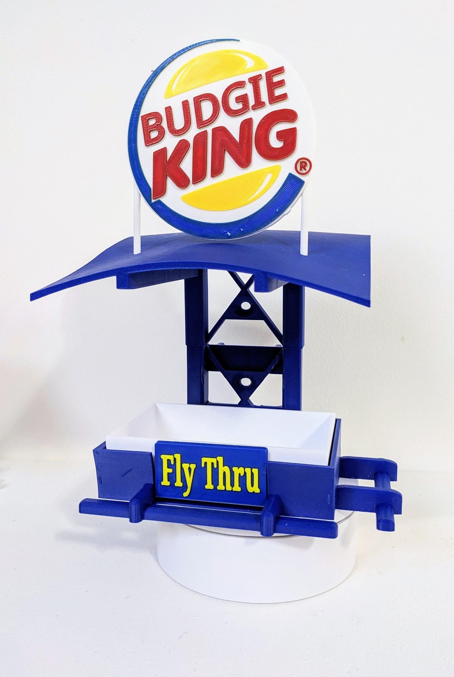 Budgie King Fly Thru caged & aviary bird feeder. Canaries Finches Parrots Lovebirds Cockatiel seed tray . Ikea Skadis compatable holder