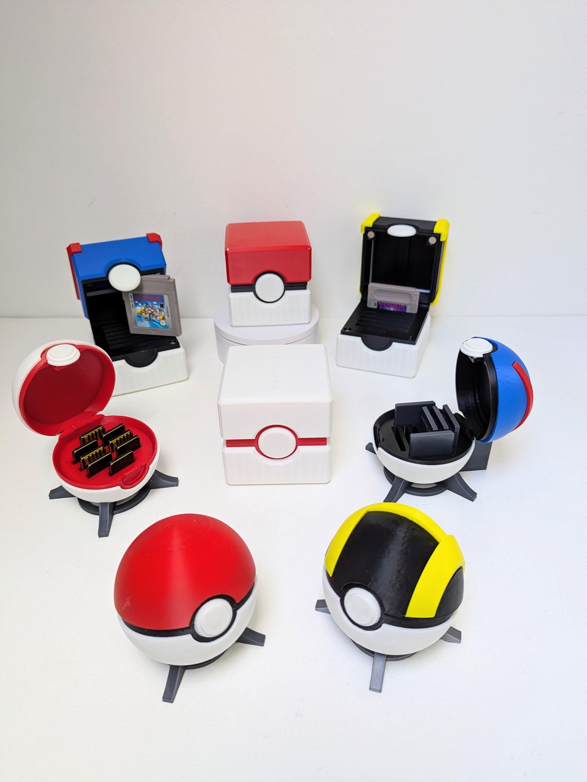 Pokéball Game Card Holder | Switch or DS Interior | 8-Card Storage | Original, Great, Ultra & Premier Styles | Includes Display Stand