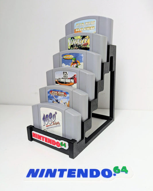 Retro Nintendo 64 Game Cartridge Stand | Holds 5 N64 Titles | 3D Printed Display with Nintendo Logo Panel | Collector Gift