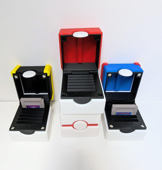 Retro SNES / Super Famicom Game Cartridge Stand | Holds 6 Classic Titles | 3D Printed Display with Nintendo Logo Panel | Collector Gift