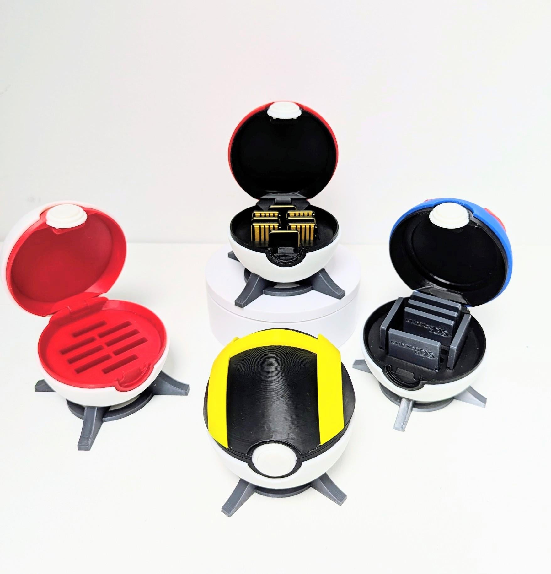 Pokéball Game Card Holder | Switch or DS Interior | 8-Card Storage | Original, Great, Ultra & Premier Styles | Includes Display Stand