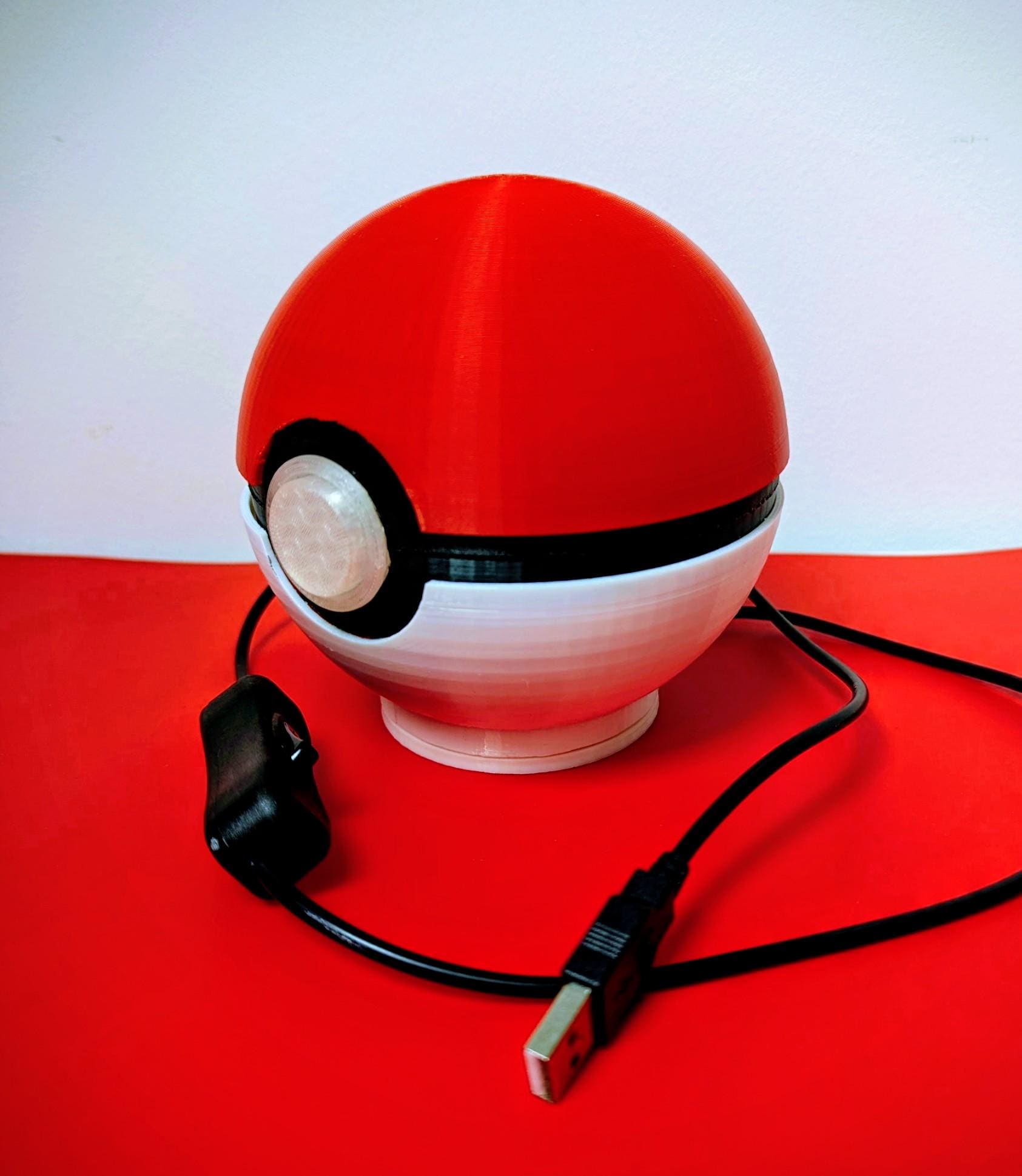 Large Pokeball Night Light – USB Powered 1 watt , 3D Printed Classic Red & White LED Lamp for Gamers, Collectors and Pokemon Fans