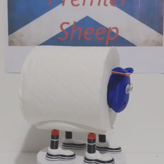 Glasgow Rangers Scottish Premier Sheep toilet roll holder with the customised gers football boots and the  pin badge holder.