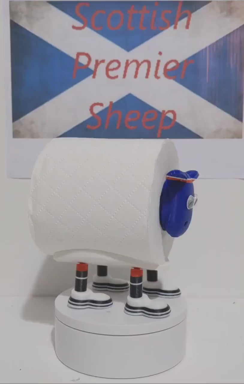 Glasgow Rangers Scottish Premier Sheep toilet roll holder with the customised gers football boots and the  pin badge holder.