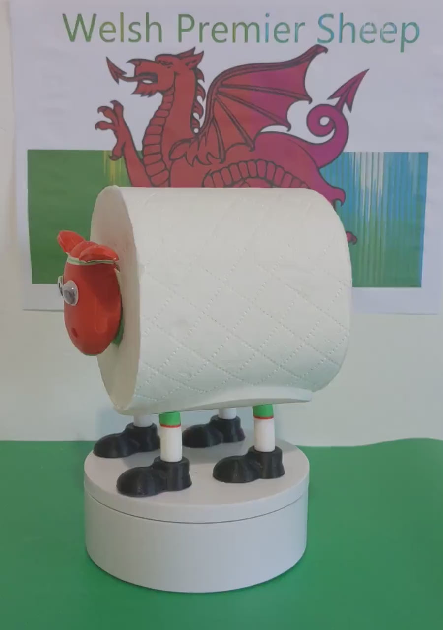 Wrexham FC welsh  Premier Sheep toilet roll holder with the red dragons customised football boots and  pin badge holder.