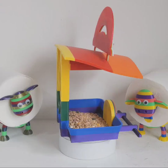 The Rainbow Room 3d printed bird feeding station. The coolest and possibly only LGBTQIA+ rainbow themed bird food table you will ever see.