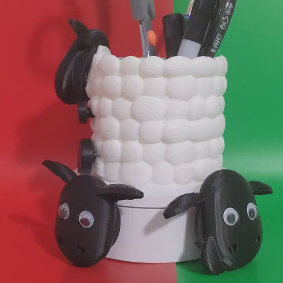 Cute sheep pen pot holder desk or office organiser for pencils, paint brushes scissors. Choice of 3 quirky black sheep.