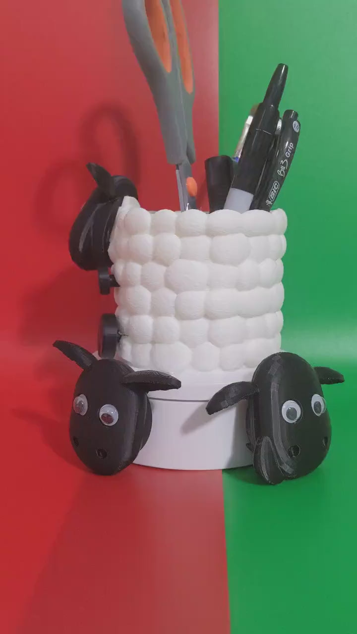 Cute sheep pen pot holder desk or office organiser for pencils, paint brushes scissors. Choice of 3 quirky black sheep.