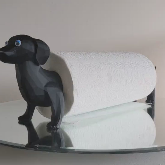 Charlie the Dachshund universal kitchen or toilet roll holder, sausage dog unique paper towel dispenser fits all size rolls.