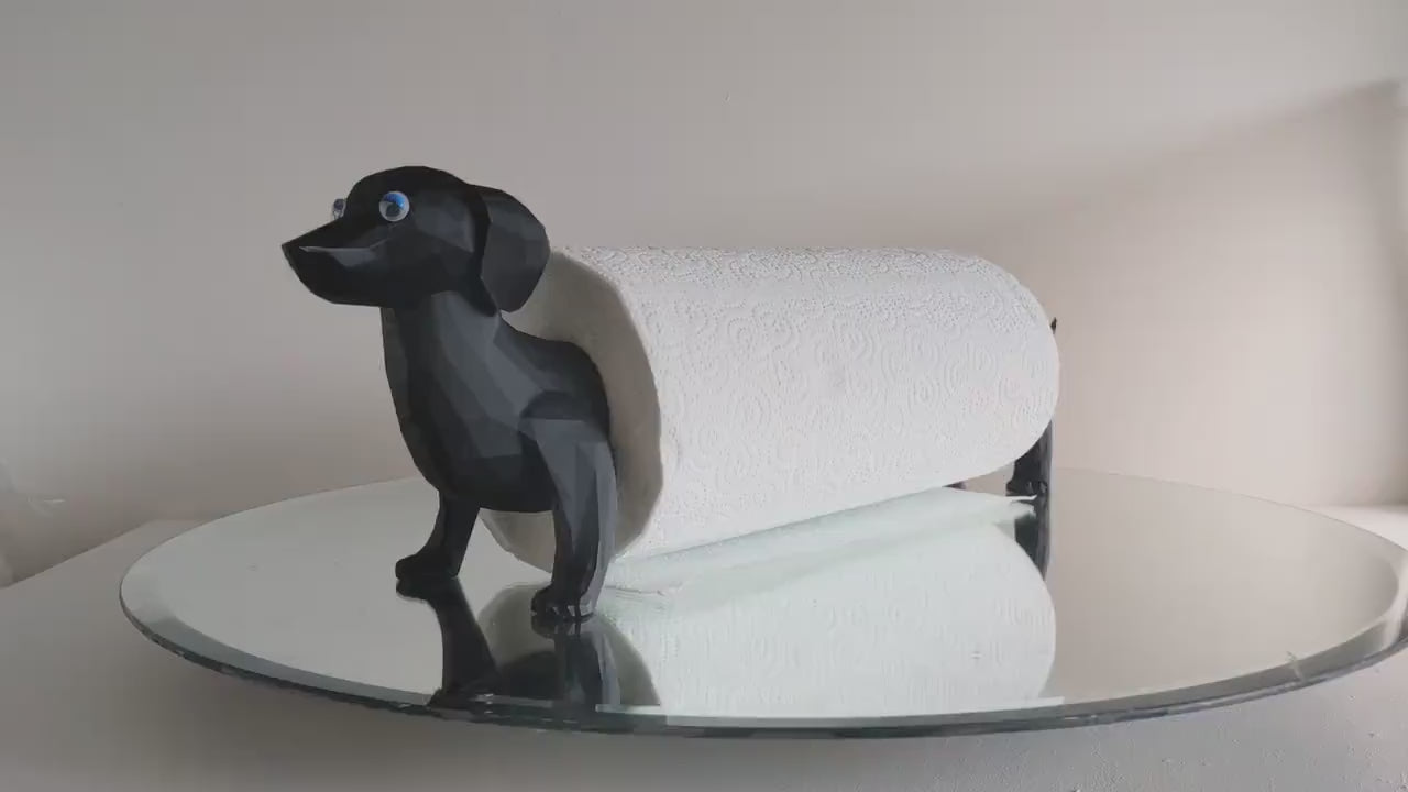 Charlie the Dachshund universal kitchen or toilet roll holder, sausage dog unique paper towel dispenser fits all size rolls.