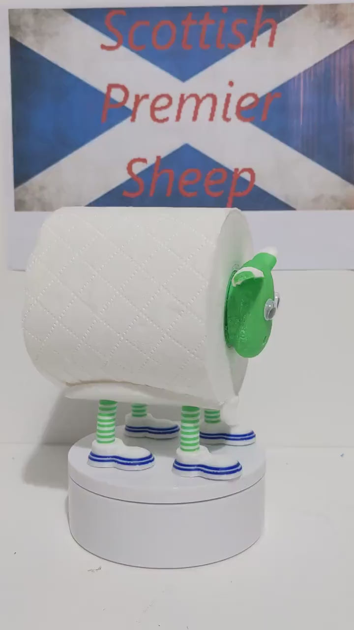 Hibernian FC Scottish Premier Sheep toilet roll holder with the Hibbies customised football boots and hibs pin badge holder.