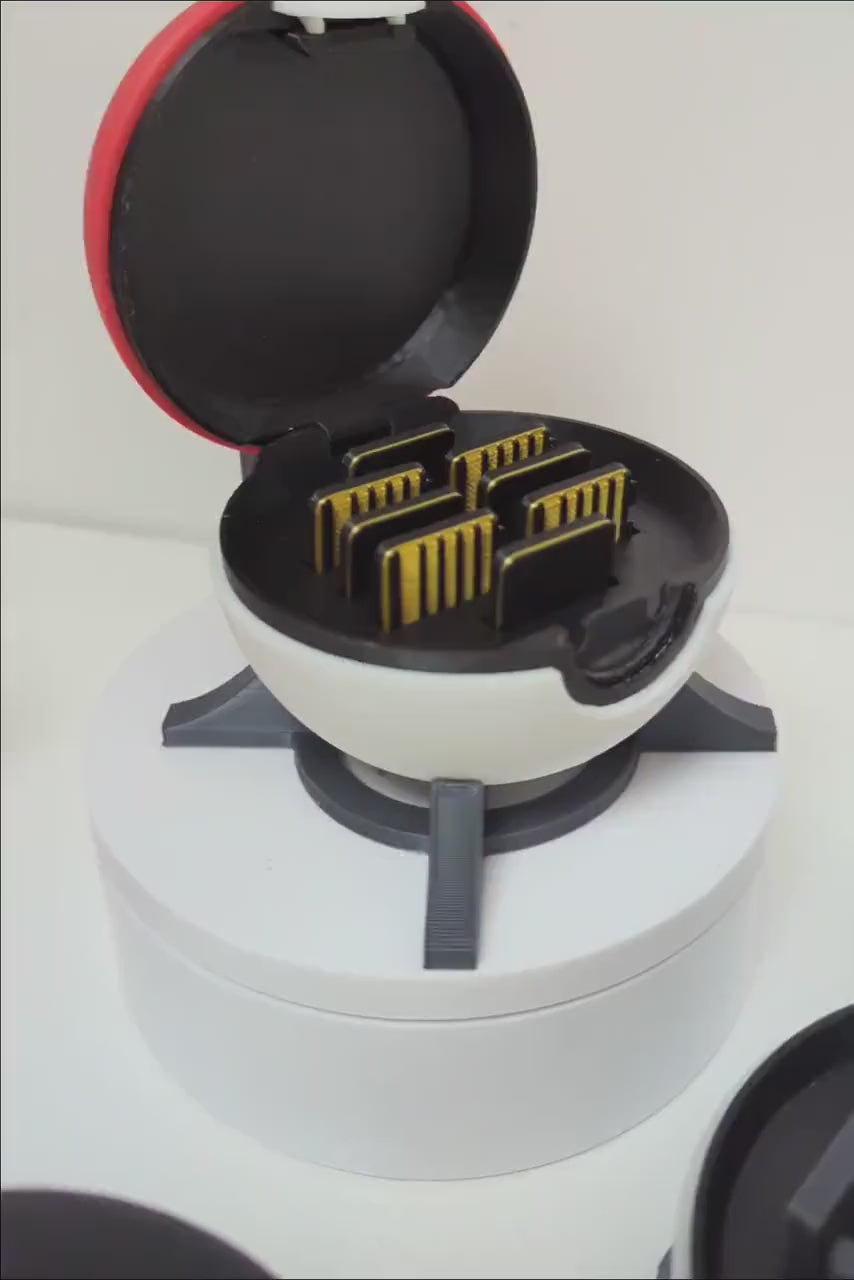 Pokéball Game Card Holder | Switch or DS Interior | 8-Card Storage | Original, Great, Ultra & Premier Styles | Includes Display Stand