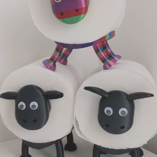 Rainbow and Black Sheep toilet roll holders universal fitting Shane Shelly Owen Ewe-Gene & Ewe- Anne the colourful flock Indivdual or sets