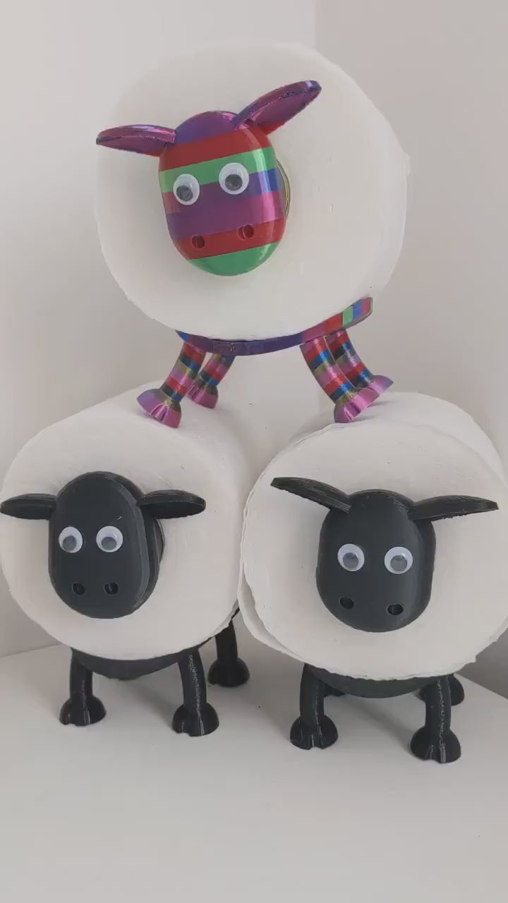 Rainbow and Black Sheep toilet roll holders universal fitting Shane Shelly Owen Ewe-Gene & Ewe- Anne the colourful flock Indivdual or sets